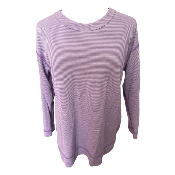 Lands End Reversible Purple Striped 3/4 Sleeve Top Size Medium Stretchy Casual - Picture 4 of 8
